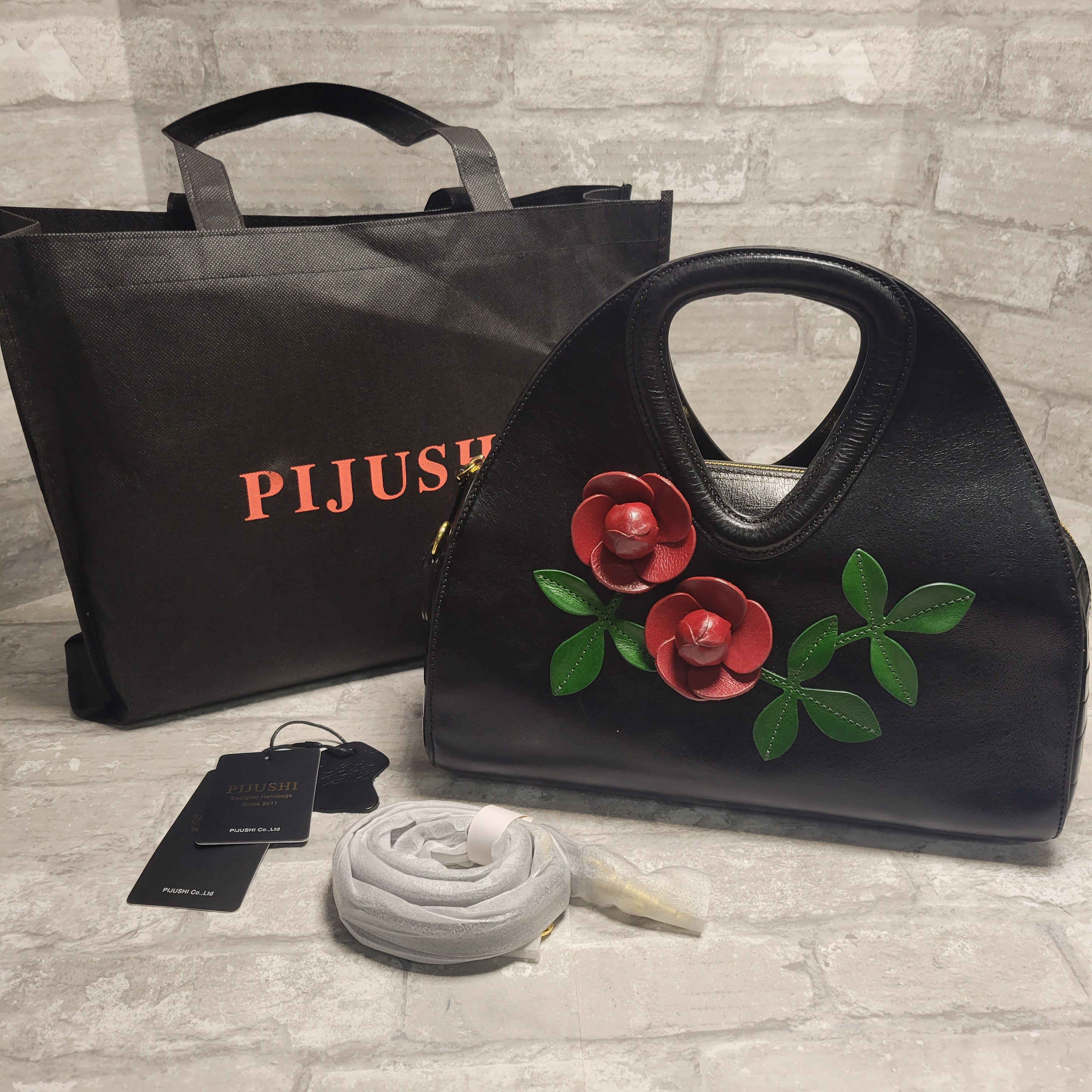 PIJUSHI Designer Genuine Leather Women Satchel Flower Handbag (8070388187374)
